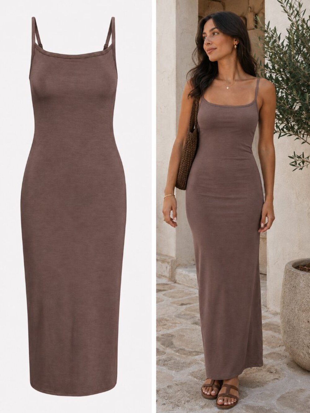 Aritzia The Group by Babaton Retreat Camisole Maxi Dress Jersey Brown Taupe XS